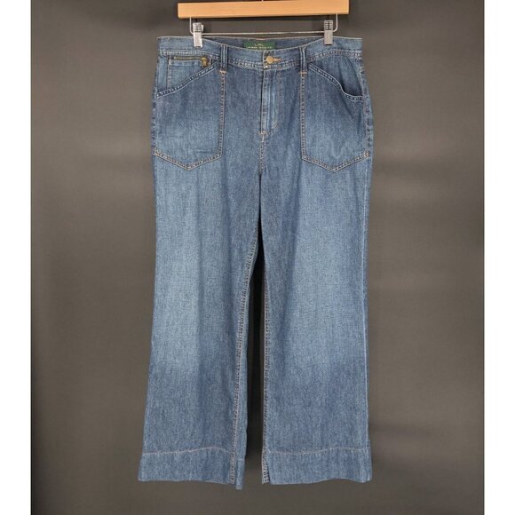 Lauren Ralph Lauren Womens Lightweight Chambray Wide-Leg Pants 10 Classic Preppy - Picture 1 of 9